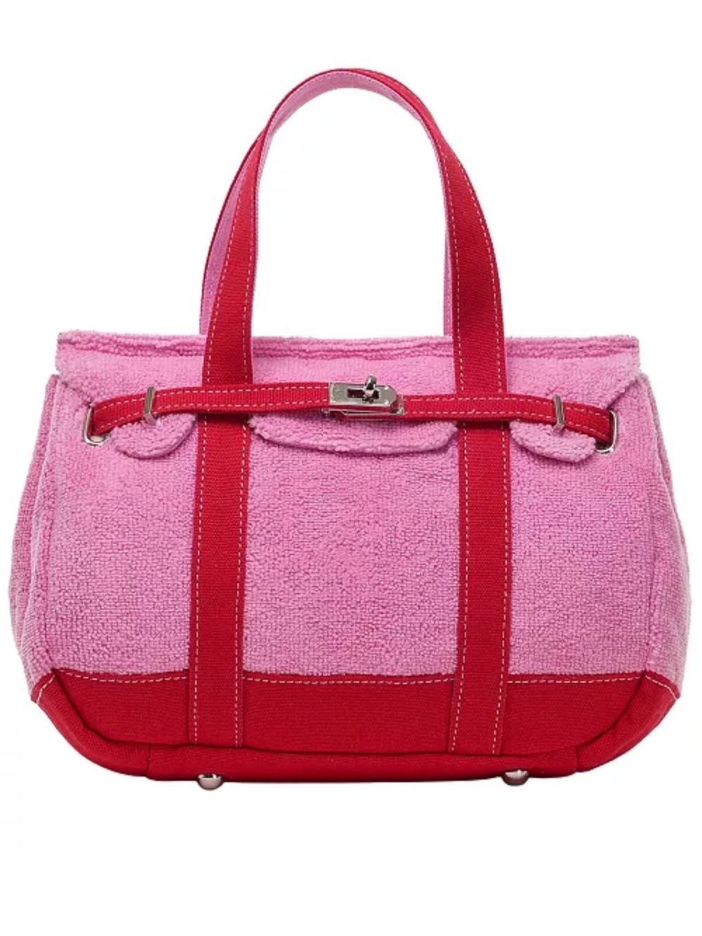 Sunwin Madaket Terry And Cotton Canvas Small Tote Handbag Bubble Gum Pink Red